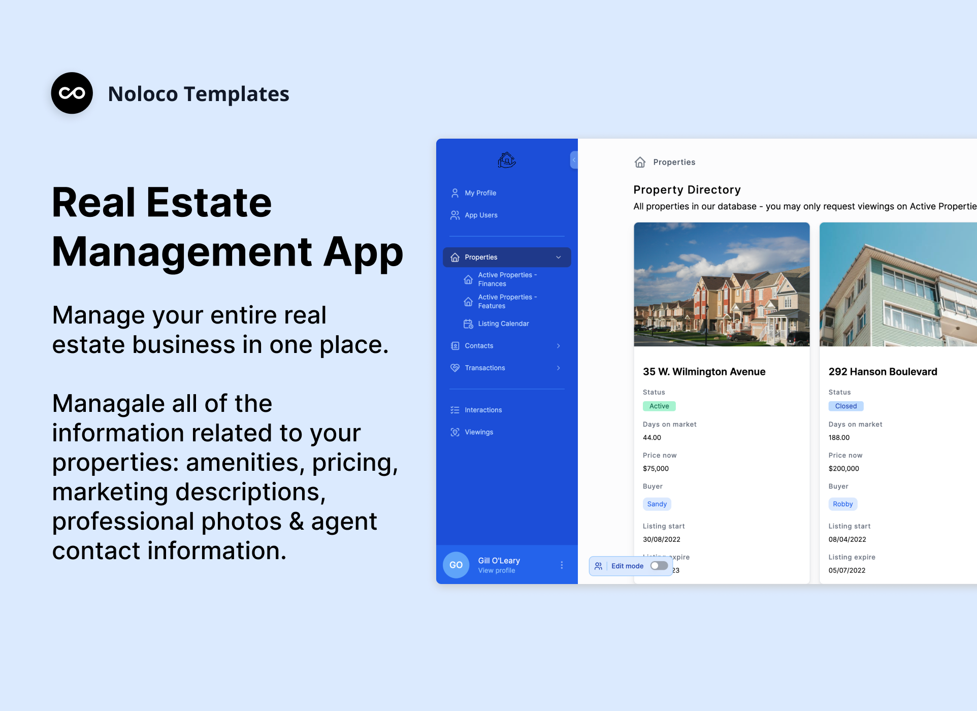 Real Estate Management App Noloco Templates